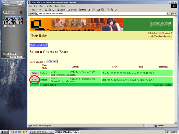 Selecting course with remote